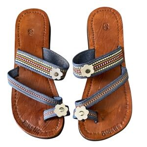 Panama Blue Toe-Loop Daisy design sandals